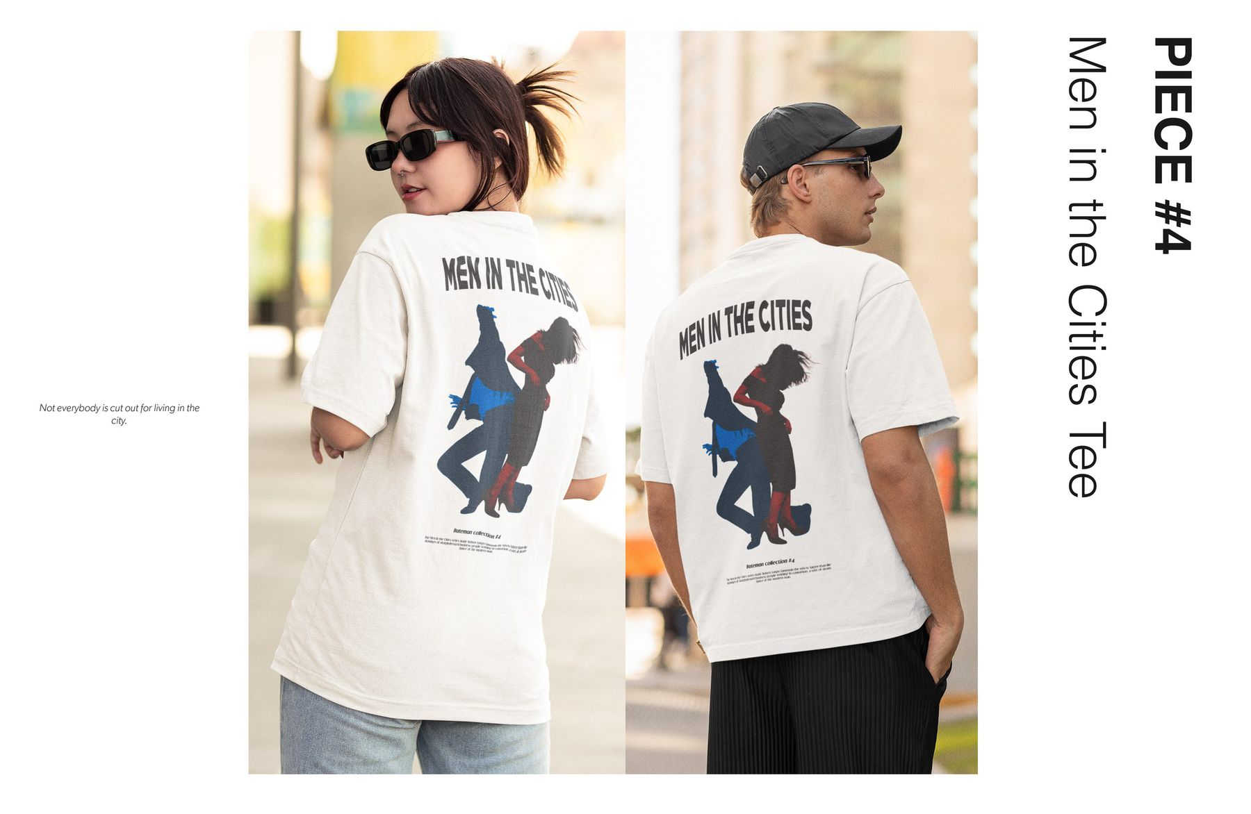 Lookbook page: two models wearing the Men in the Cities tee, seen from the back
