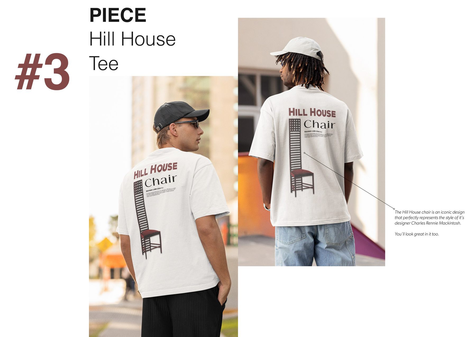 Lookbook page: two models wearing the Hill House chair tee, seen from the back