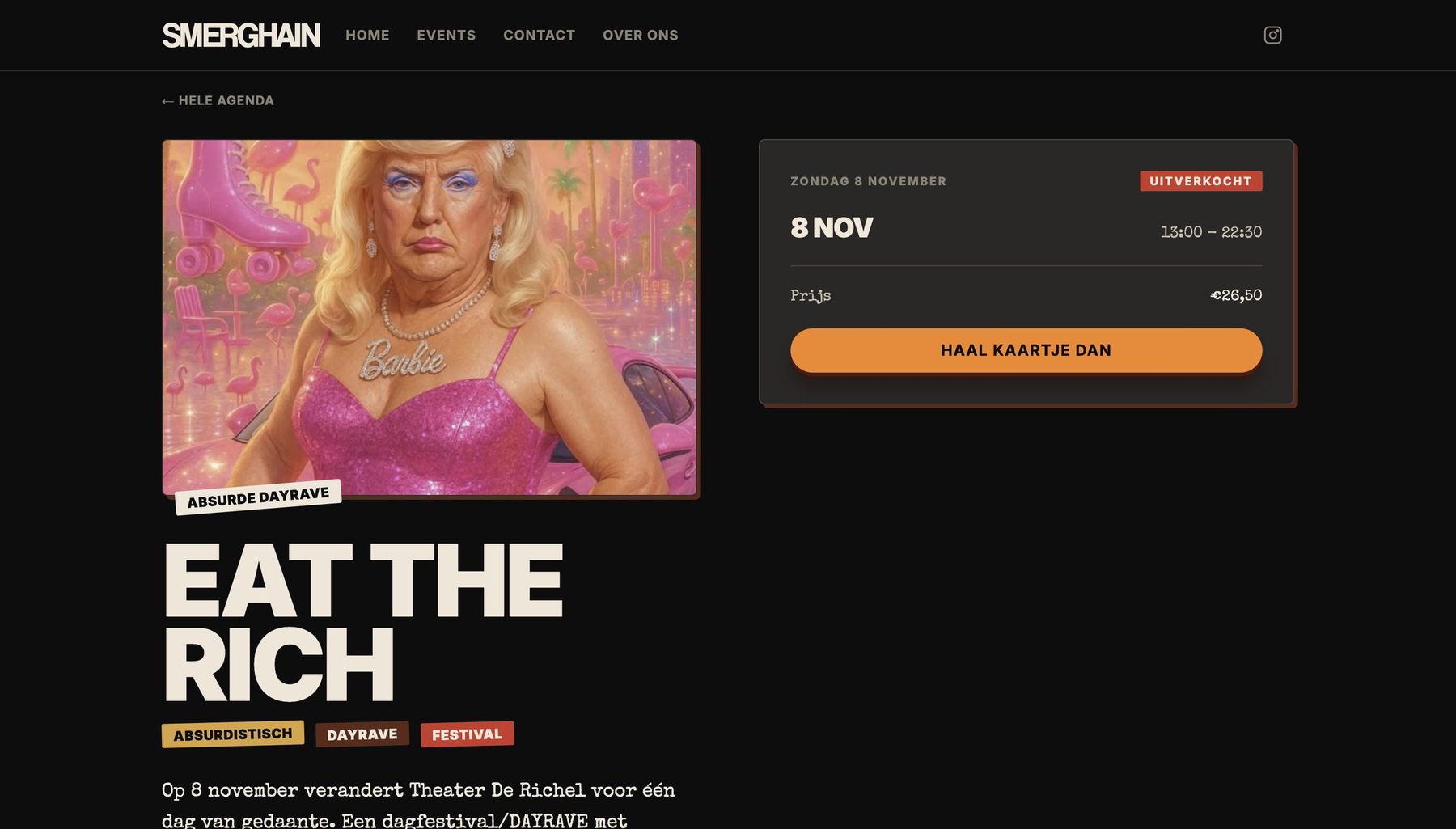 The Eat the Rich event page with one clear ticket button